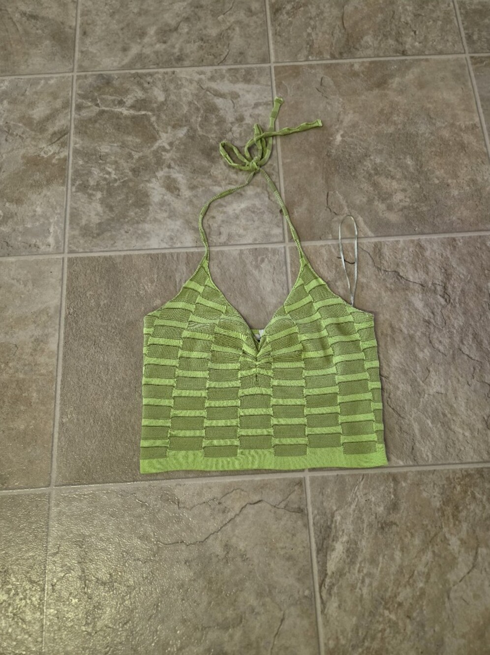 Women’s Lime Green Halter Knit Crop Top